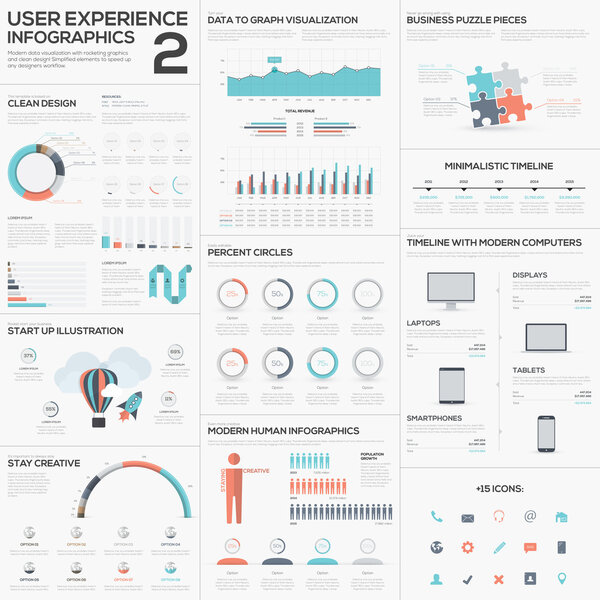 Data analytics vector infographics with clean trendy flat design