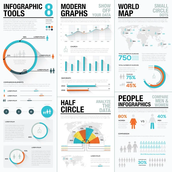 Human and people infographic vector elements in blue and red color — Stock Vector