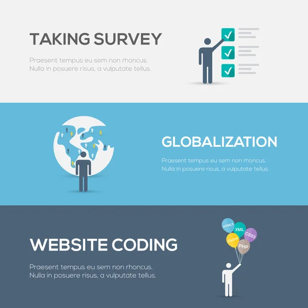 Platte internet concepten. website van codering, globalisering en enquête. — Stockvector