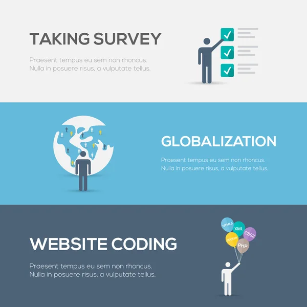 Conceptos planos de internet. Codificación del sitio web, globalización y encuesta . — Vector de stock