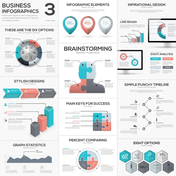 Puzzle kawałek infografiki wektor biznes układanki metafor zestaw — Wektor stockowy