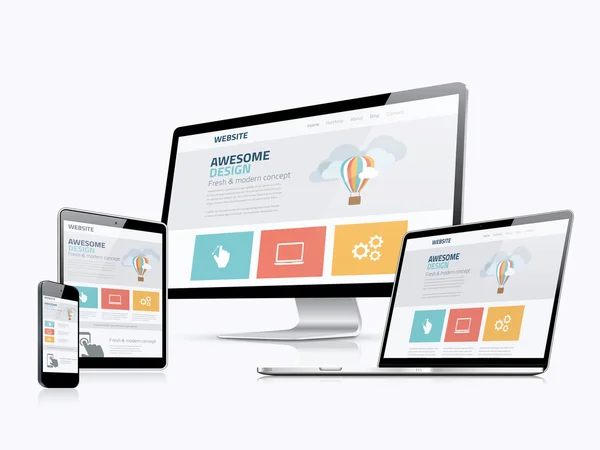 Platt responsive web design koncept webbplats utveckling enheter — Stock vektor