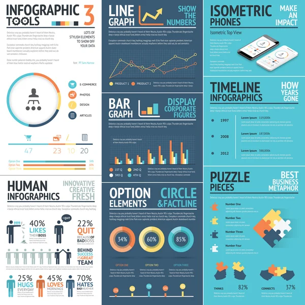 Infográficos corporativos elementos vetoriais em cores planas de negócios — Vetor de Stock