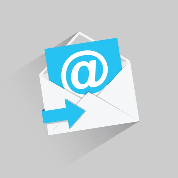 Plochá email vektorové ikony s modrou šipkou a dlouhý stín — Stockový vektor