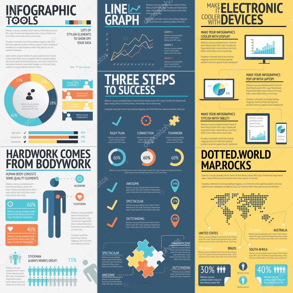 Business infographics vector elements in 3 flat business colors