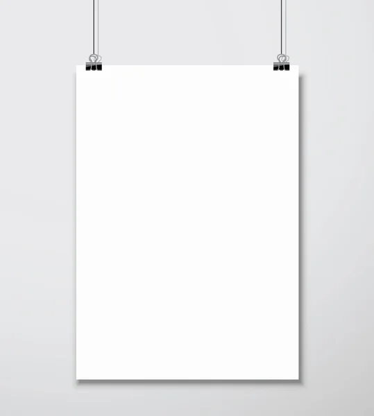 Vacío blanco A4 tamaño vector papel mockup colgando con clip de papel — Archivo Imágenes Vectoriales