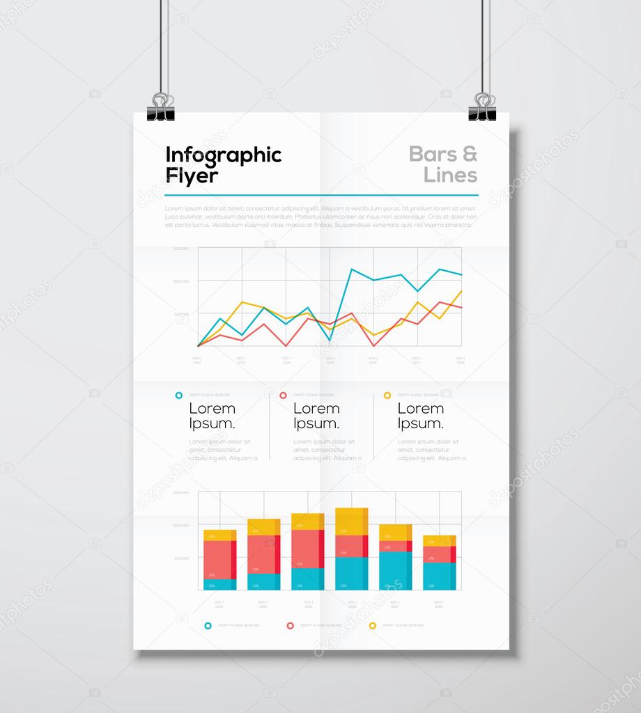 Detail infographic business flyer with line and bar graph vector