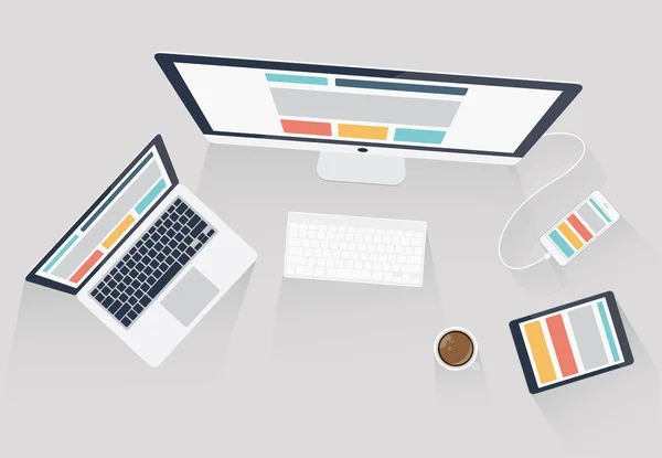 Responsive Webdesign und Web-Entwicklung Vektorillustration — Stockvektor