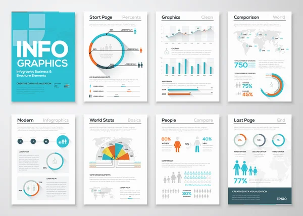 Big set of infographics elements in modern flat business style — Stock Vector