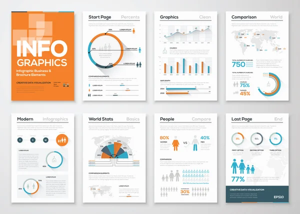 Gran conjunto de elementos infográficos en moderno estilo de negocio plano — Vector de stock