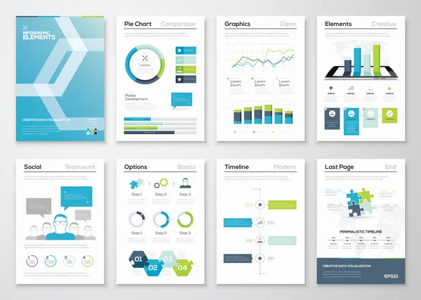Desenhos de folhetos e brochuras de infográficos e vetores de modelos web — Vetor de Stock