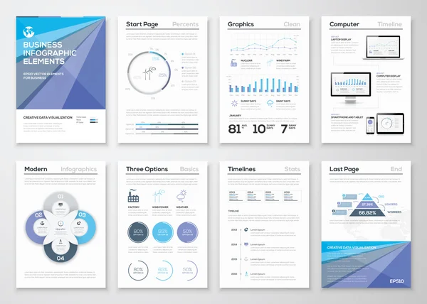 Folletos de visualización de datos y plantillas de negocio de infografía — Archivo Imágenes Vectoriales