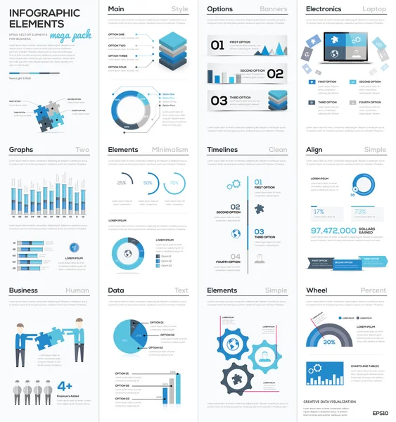 Grande collation d'éléments vectoriels d'affaires infographiques bleus EPS10 — Image vectorielle