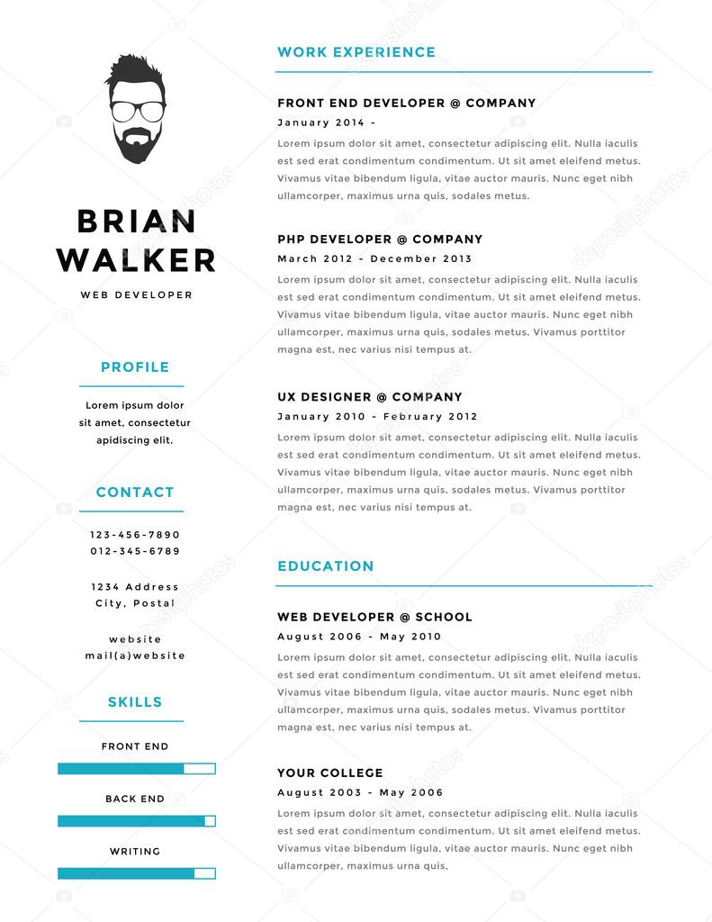 Creative and minimalistic personal vector resume cv template