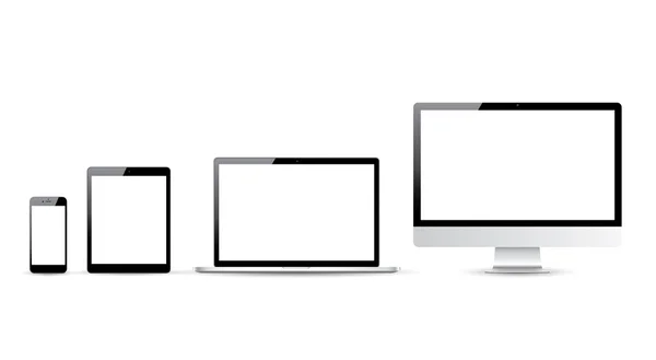 Computadora, computadora portátil, tableta e ilustraciones de vectores de teléfonos inteligentes — Vector de stock