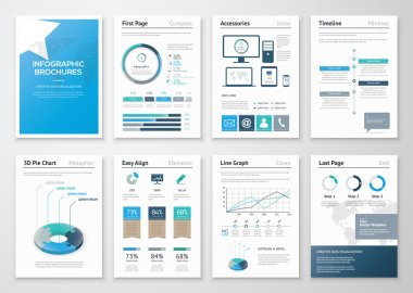 Eight pages of infographic brochures and flyers for business