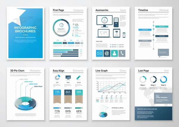 Huit pages de brochures et dépliants infographiques pour les entreprises — Image vectorielle