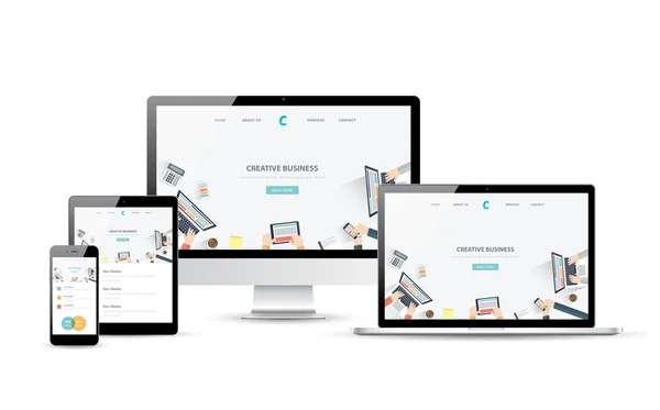 Responsive Webdesign und Website-Entwicklung Vektorgeräte — Stockvektor