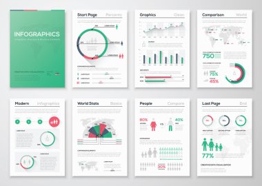 Infographic vektör öğeleri düz iş tarzında büyük kümesi