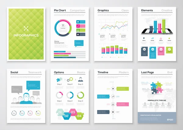 Infografías de folleto y plantillas de folleto ilustraciones vectoriales — Vector de stock