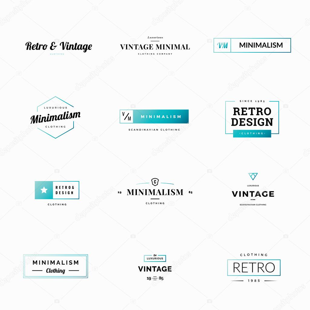 Twelve minimal retro and vintage vector logos for shops