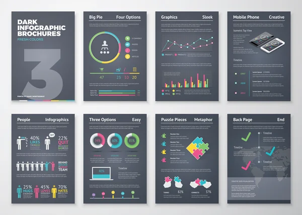 Barevné ploché infographic šablony na tmavém pozadí — Stockový vektor