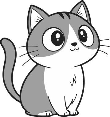 Çizgi film stili kedi yavrusu, evcil hayvan kedi çizimi, basit düz tasarım.