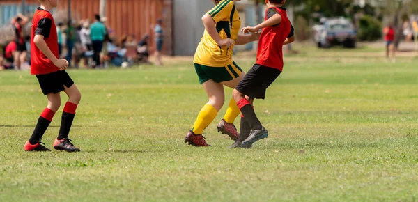 Young Soccer Players Chase Ball Field Game — Stock Photo, Image