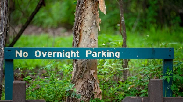 Hay Signo Estacionamiento Durante Noche Aparcamiento Forestal — Foto de Stock