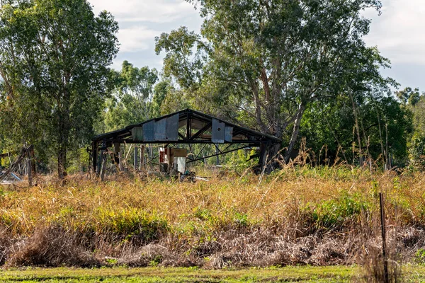 Remnants Old Broken Country Shed Just Frame Remaining Standing Amongst — Fotografia de Stock