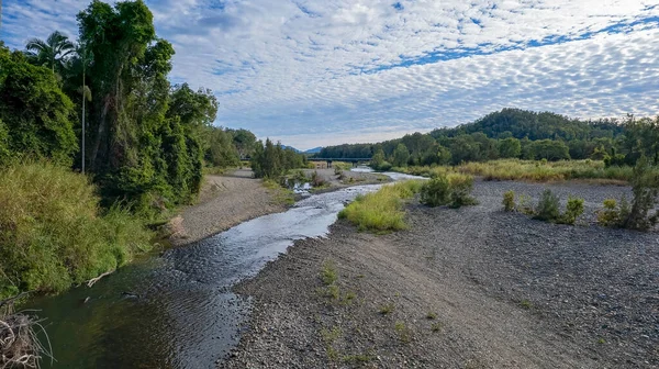 Luftaufnahme Des Aquatischen Ökosystems Einer Flusszone Mit Einer Autobahnbrücke Über — Stockfoto