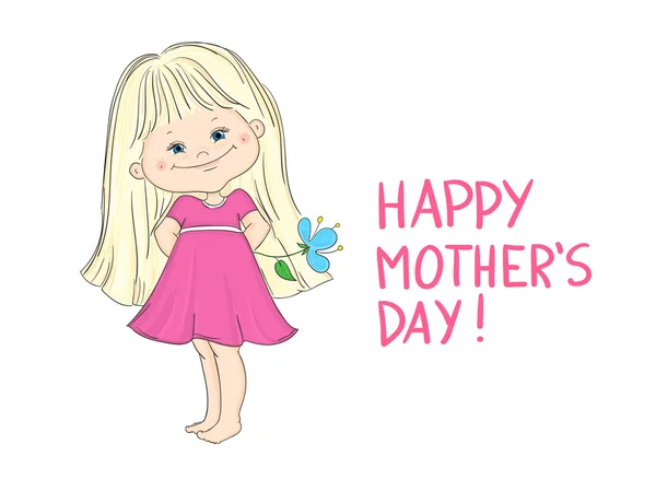 Happy mothers day card with a cute little girl — Stock Vector