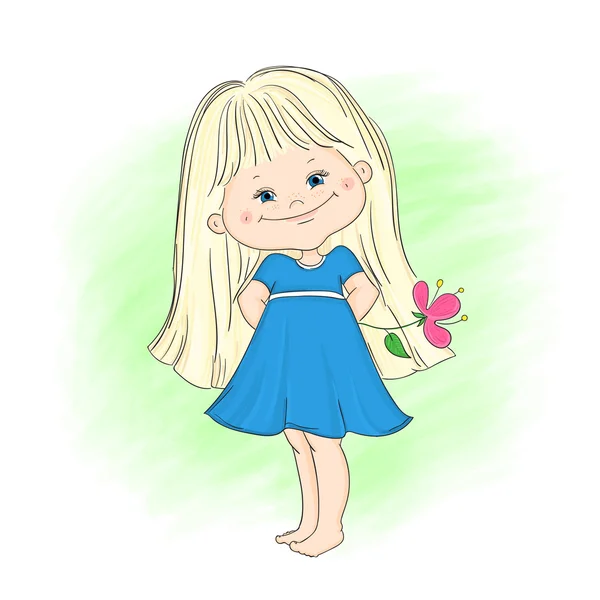Ilustração de uma menina bonita com flor — Vetor de Stock