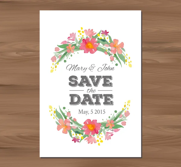 Invitación de boda vectorial con flores acuarela — Vector de stock