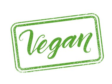 Vegan damga üzerinde beyaz izole elle çizilmiş yazı ile