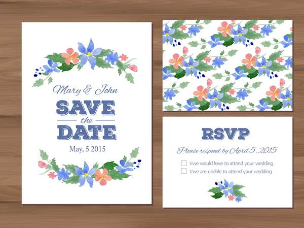 Wedding set with watercolor flowers and typographic elements. — Stock Vector