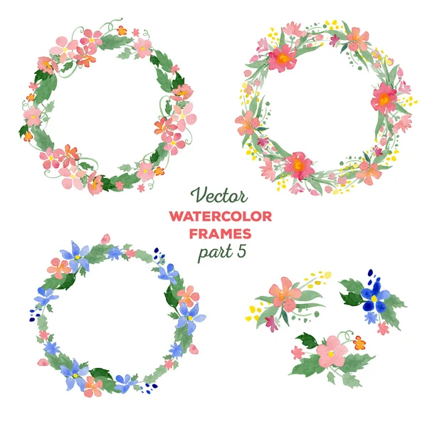 Couronnes d'aquarelle florale, cadres, bouquets — Image vectorielle