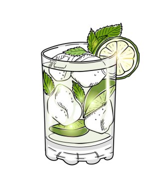Beyaz arka plan üzerinde izole el çekilmiş mojito kokteyl