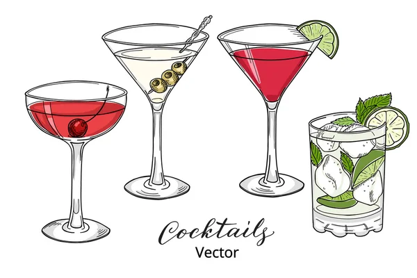 Alkollü kokteyller çizilmiş kümesi el