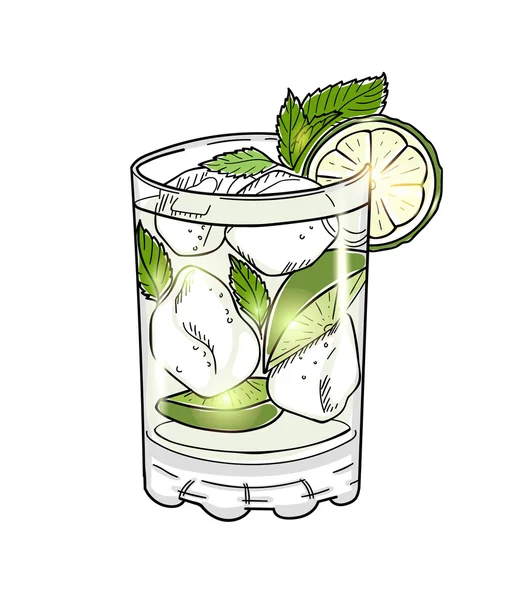 Hand dras mojito cocktail isolerad på vit bakgrund — Stock vektor