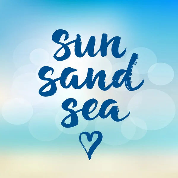 Cartão de verão com letras escova desenhadas à mão. Sol, areia, mar — Vetor de Stock