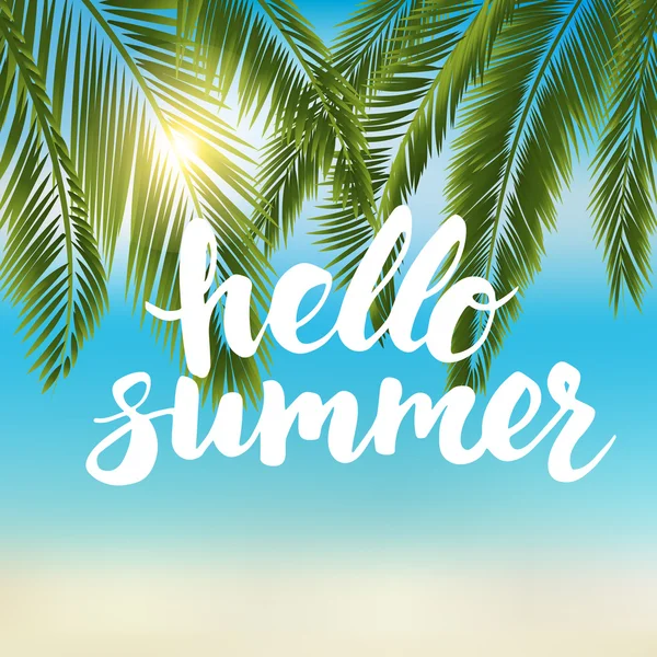 Zeg hallo tegen zomer - kaart met de hand getekend borstel belettering. — Stockvector