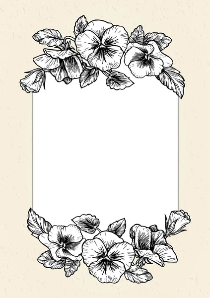 Frame met de hand getrokken pansy bloemen — Stockvector