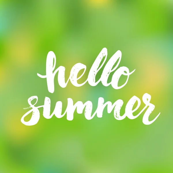 Bonjour carte d'été avec lettrage au pinceau dessiné à la main . — Image vectorielle