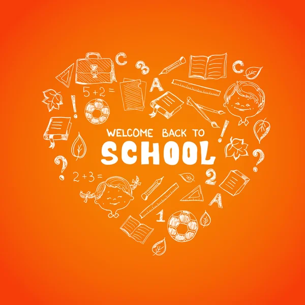 School objects in the shape of heart — Stock Vector