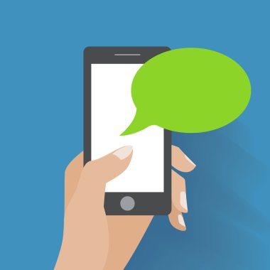 el siyah smartphone için metin boş konuşma balonları ile tutarak