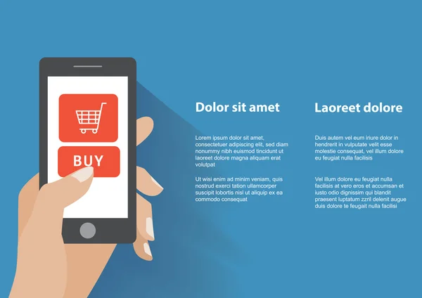 Hand Universalhålning smart telefon med köp-knappen på skärmen — Stock vektor
