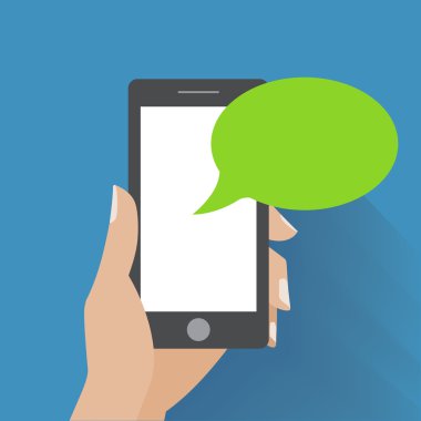 el siyah smartphone için metin boş konuşma balonları ile tutarak