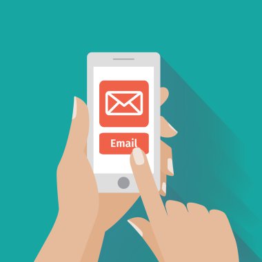 E-posta simgesi üstünde belgili tanımlık perde ile akıllı telefon dokunmadan el