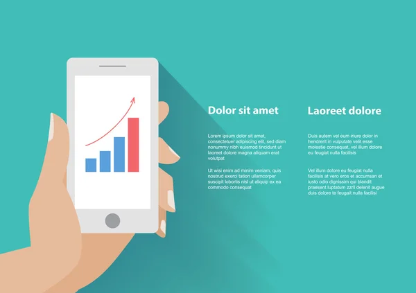 Hand Holing Smartphone mit zunehmender Balkendiagramm auf dem Bildschirm — Stockvektor